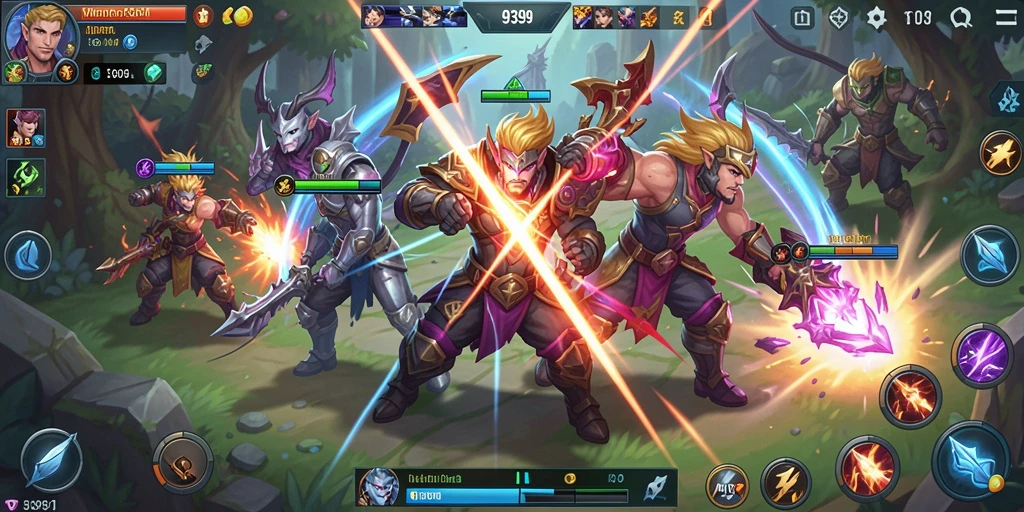 Gameplay seru dari 9399 dengan aksi MOBA yang intens.