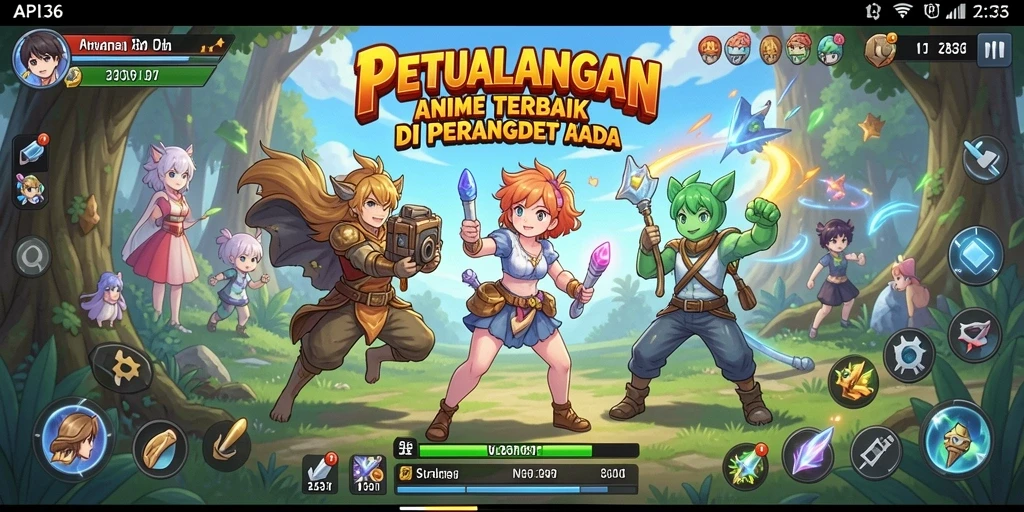 Tampilan menarik dari gameplay API36 yang penuh warna dan karakter anime.