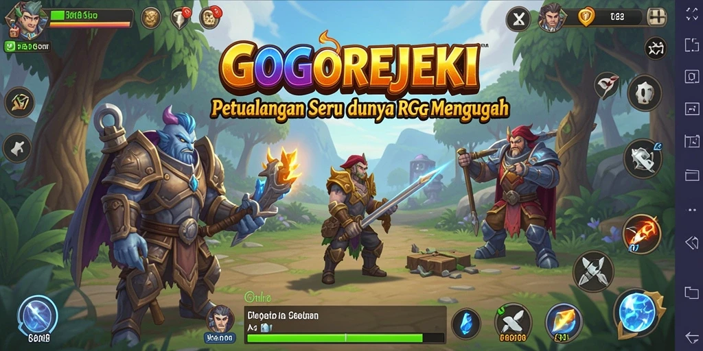 Tampilan gameplay GOGOREJEKI dengan pertempuran yang seru dan karakter yang menawan.