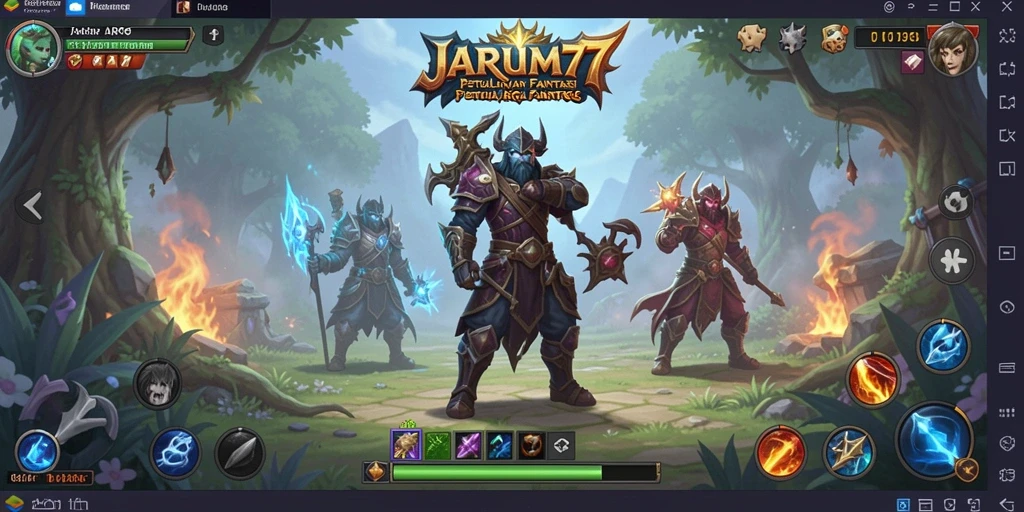 Tampilan gameplay JARUM77 yang epik dalam pertarungan ARPG.