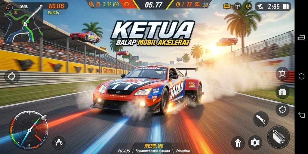 Tampilan gameplay seru dalam balapan mobil KETUA.