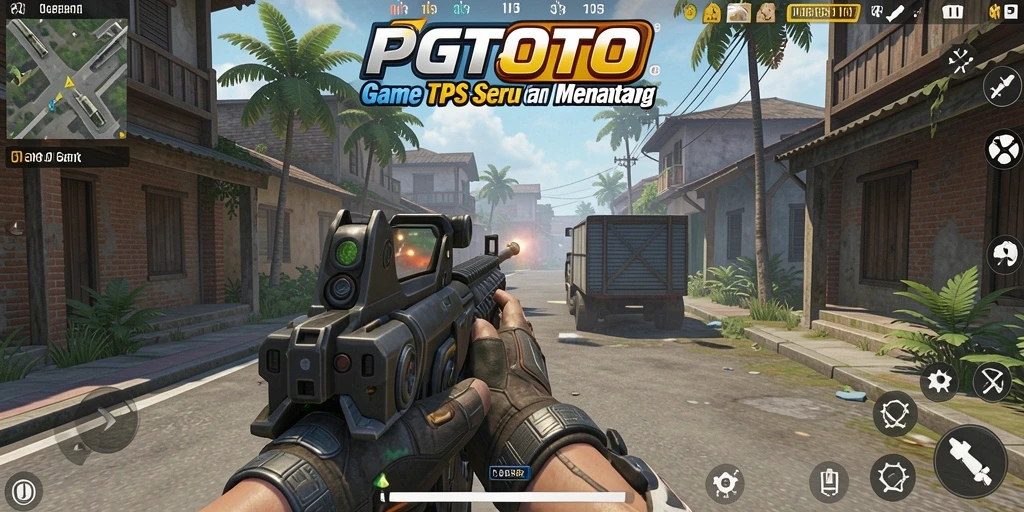 Tampilan utama gameplay PGTOTO yang menampilkan aksi tembak-menembak seru
