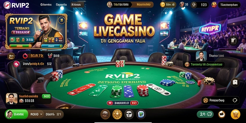 Tangkapan layar gameplay RVIP2 menunjukkan dealer langsung dan berbagai pilihan permainan.